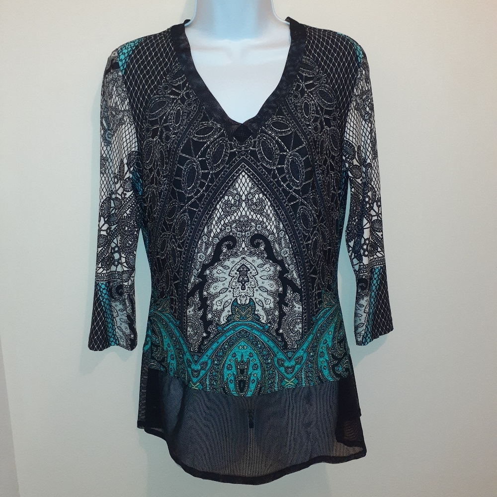 Frank Lyman Blouse 🇨🇦 Size 8, Black &Turquoise